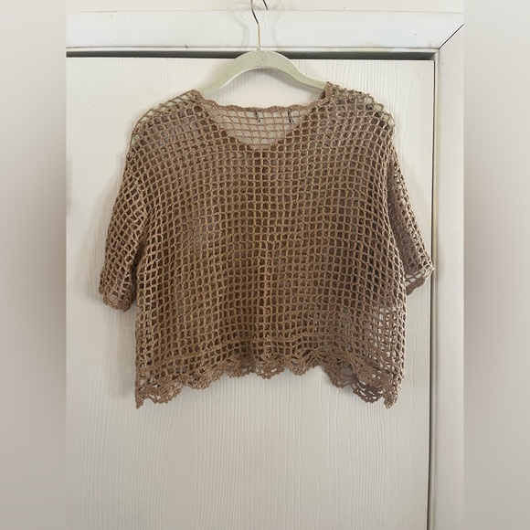 SOLD 💔90s Y2K crochet open weave crop grunge festival sweater M - Picture 6 of 6